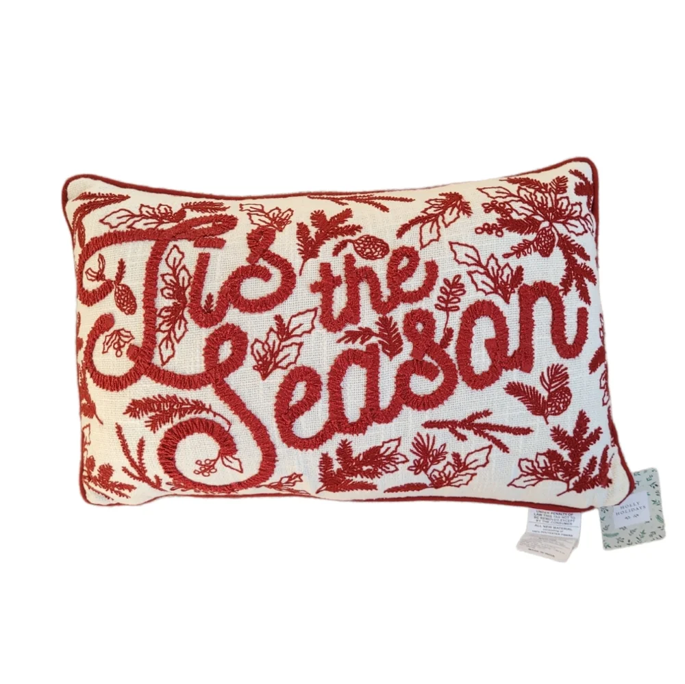 Tis The Season Embroidered Decorative Christmas Pillow 14 x 24